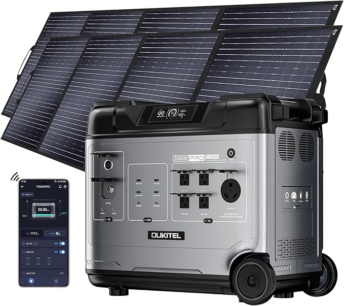 OUKITEL 5120Wh Large Capacity Solar Generator,Portable Power Station P5000 Pro With 2X400W Solar