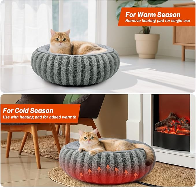 Toove Heated Cat Bed Indoor - 20" Heating Donut Pet Bed for Cats and Small Dogs, Ultra Soft & Cozy
