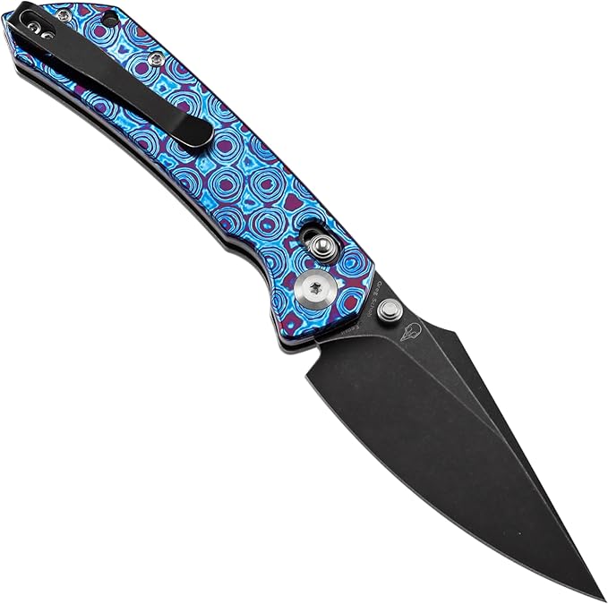KANSEPT Fenrir Pocket Knife, 3.48'' Black Stonewashed CPM S35VN Harpoon Sharp Blade, Timascus