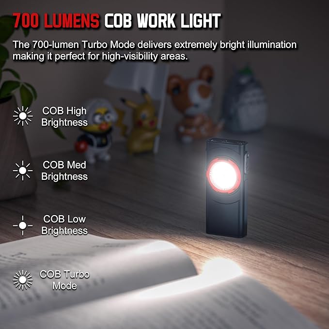 EDC Flashlight Rechargeable, 700 Lumens Mini LED Flashlight with 8 Modes Dual Light Sources