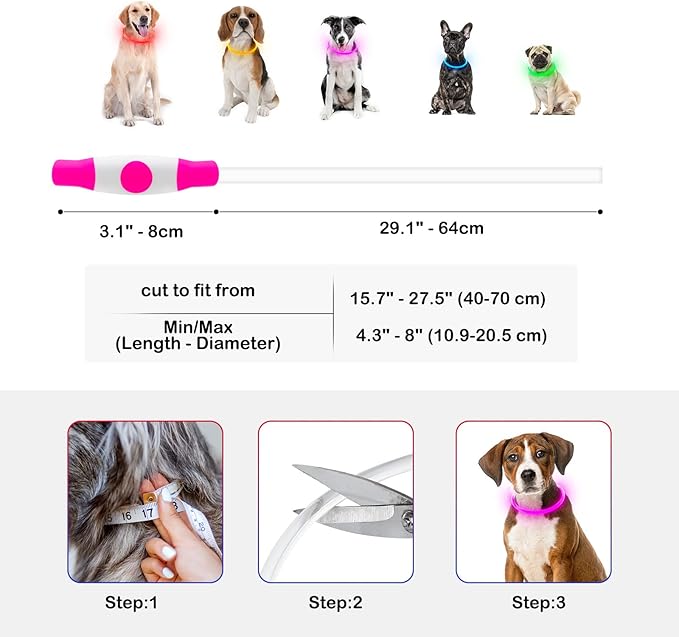 Light Up Dog Collar, USB Rechargeable Dlitk LED Dog Collar 1 Count, TPU Cuttable Glow Collar for