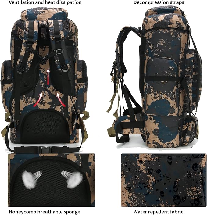 Hiking Backpack for Men 70L/100L Camping Backpack Military Rucksack Molle 3 Days Assault Pack for
