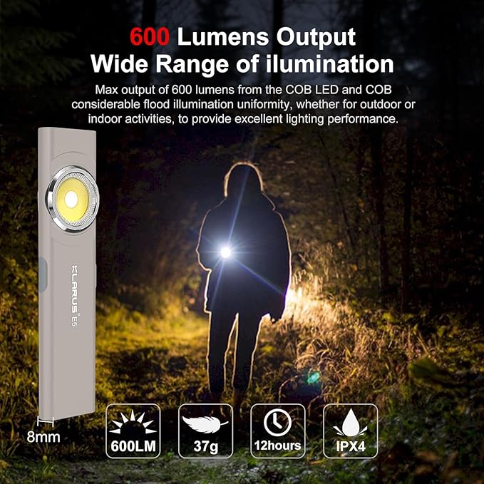 klarus E5 Pocket Flashlight, Rechargeable EDC Flashlight, Super Slim 4.2x1x0.3inch, 600 Lumens