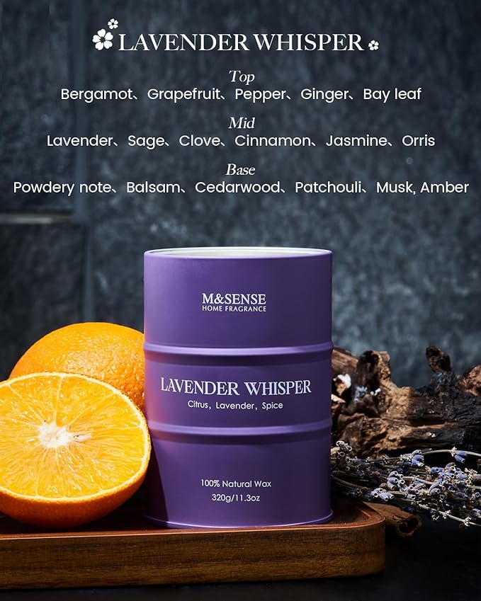 M&SENSE Lavender Soy Candles for Home Scented 11.6oz 70 Hour Long Burning, Aromatherapy Candle for