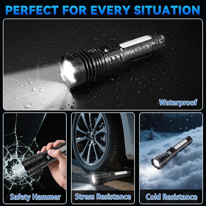 4Pack Flashlights High Lumens 9900FL, 7Mode Flashlight Rechargeable with LCD Digital Display