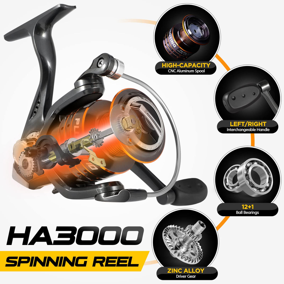 PLUSINNO Spinning Rod and Reel Combos Telescopic Fishing Rod Pole with Reel Line Lures Hooks