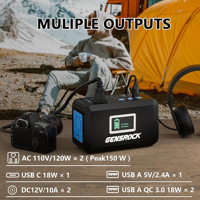 GENSROCK Portable Power Station, 88Wh Camping Solar Generator, Lithium Battery Power Bank with 2
