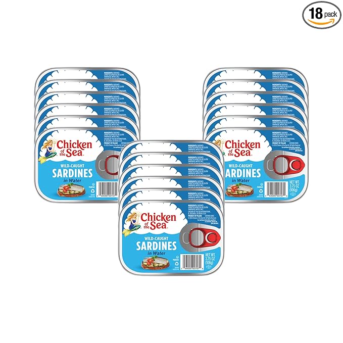 Chicken of the Sea Sardines in Water, 3.75 Ounce Cans (Pack of 18), Wild Caught Canned Sardines