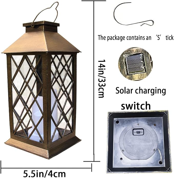 Solar Lantern Outdoor,Garden Hanging Lantern- PVC Waterproof 3 LED Flickering Flameless Candle