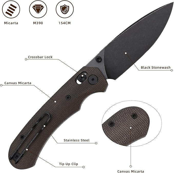 Folding Knife,Pocket Knife,3.31??154CM Blade,Erogonomic Canvas Micarta Handle,Survival Camping