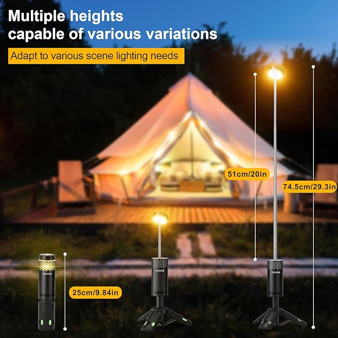 Camping Lights Rechargeable, Detachable Camping Lantern with Stand, Telescopic Waterproof Camp
