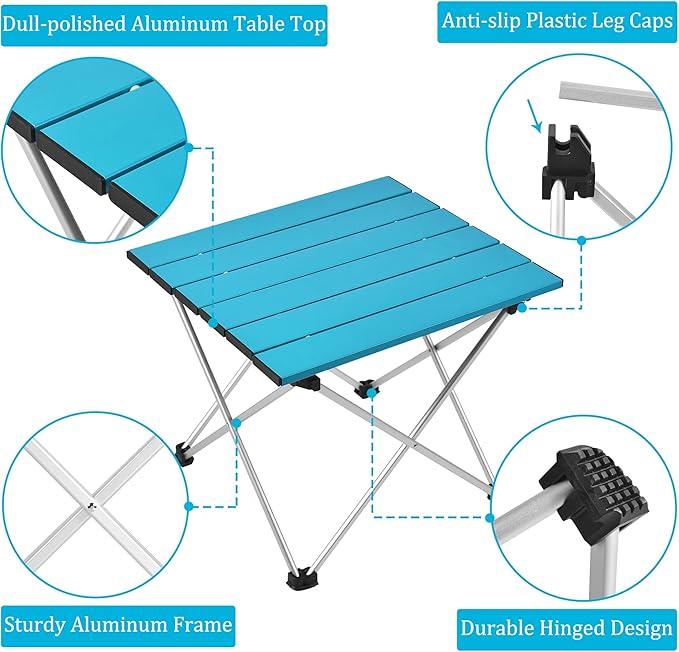 Grope Small Folding Camping Table with Aluminum Table Top, Beach Table for Sand with Carrying