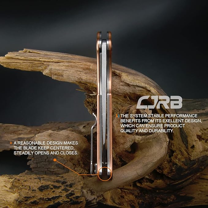 CJRB Crag Folding Pocket Knife, 3.43" D2 Steel Blade Copper Handle EDC Knife with Pocket Clip for