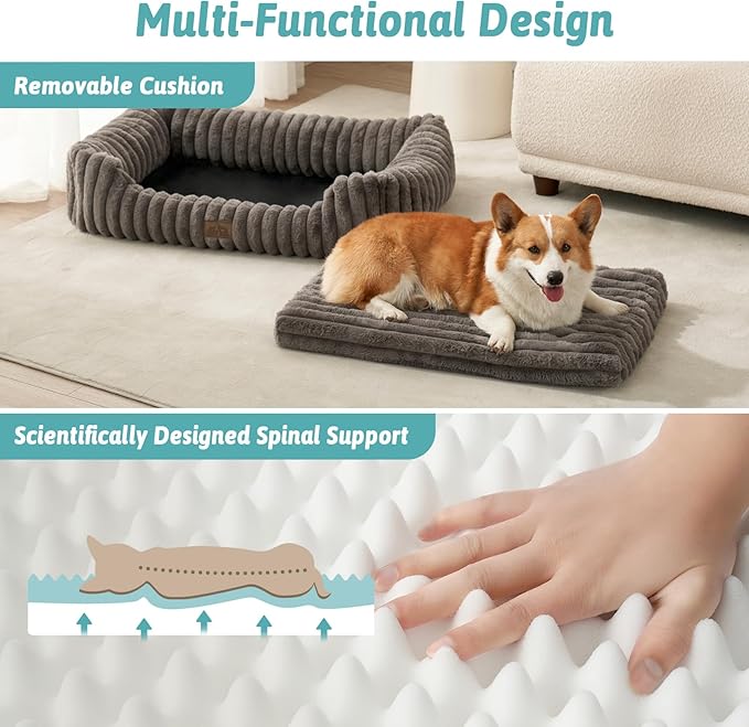 Orthopedic Pet Bed for Small Dogs & Cats - Washable Rectangle Pet Bed with Anti-Slip Bottom, Soft