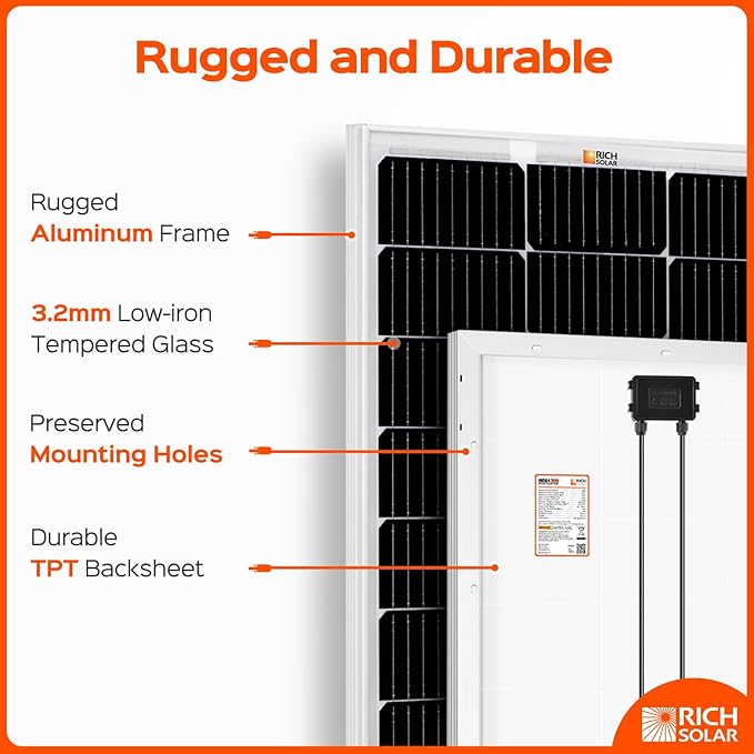 RICH SOLAR 200 Watt 12 Volt Monocrystalline Solar Panel 2 Pack of 9BB Cell 100W High Efficiency
