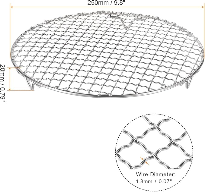 HARFINGTON 2pcs Round Cooking Rack 9.8-inch 201 Stainless Steel Cross Wire Barbecue Grill Net with