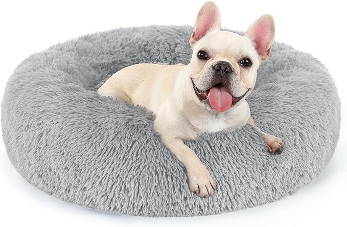 rabbitgoo Dog Bed for Small, 24 inches Machine Washable, Fluffy Donut Pet Bed Anti-Slip, Calming