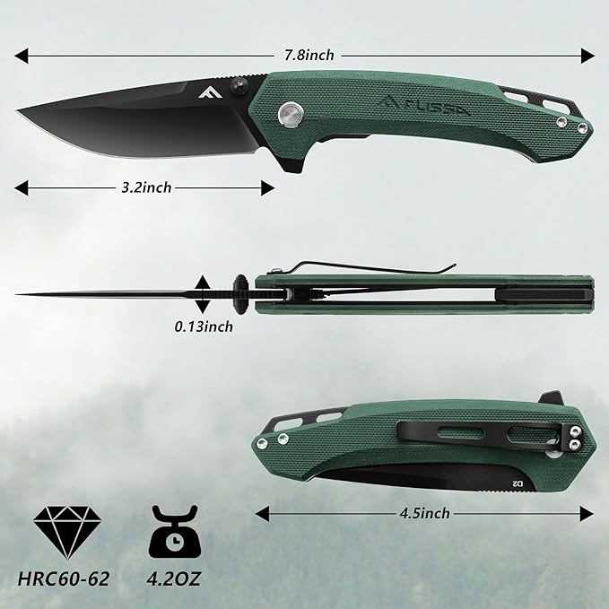 FLISSA Pocket Folding Knife, 3.2??D2 Blade G10 Handle EDC Knife with Pocket Clip Liner Lock for