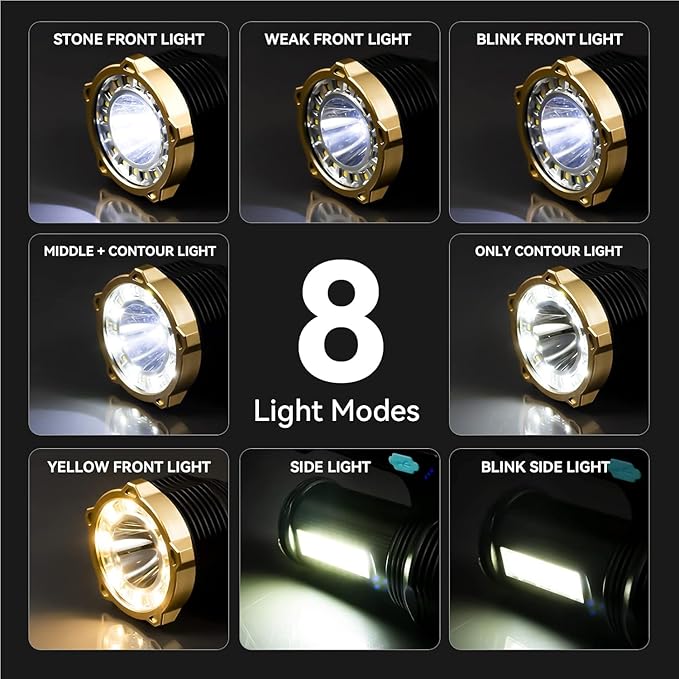 LED Flashlight USB Rechargeable, Super Brightest Flashlight with Sidelight and Hooks, 8 Modes