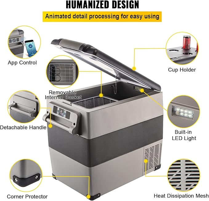 VEVOR CF55 12 Volt 58 Qt Refrigerator, Dual Zone Portable Compressor 12/24V DC and 110-240V AC