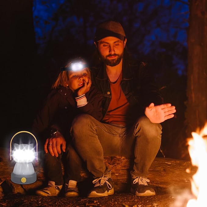 VIHOSE 2 Set Animal LED Camping Lantern and Headlamp 4 Pcs Animal Themed Camping Equipment Room