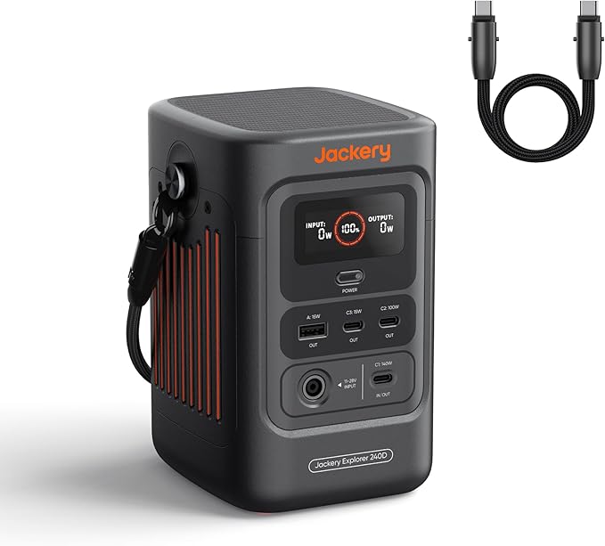 Jackery Explorer 240D Power Bank, 256Wh LiFePO4 Battery Portable Power Station, 200W DC Output