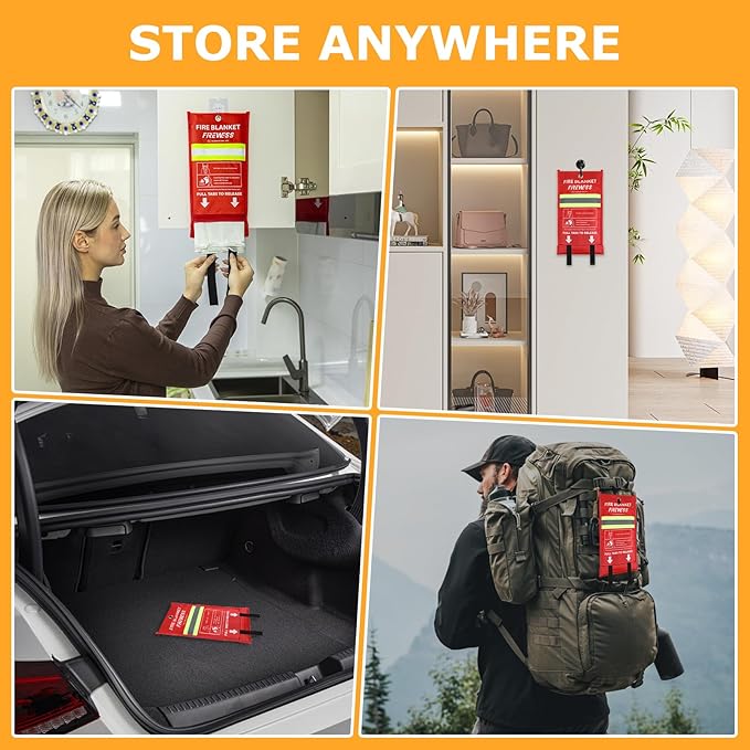 Emergency Fire Blanket, 4Pack Fiberglass Flame Retardant Fire Blankets Emergency for Home, Kitchen