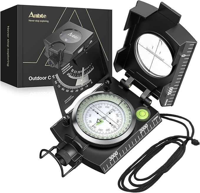 Compass Hiking Survival, IP65 Waterproof Metal Compass with Sighting Clinometer and Carry Bag