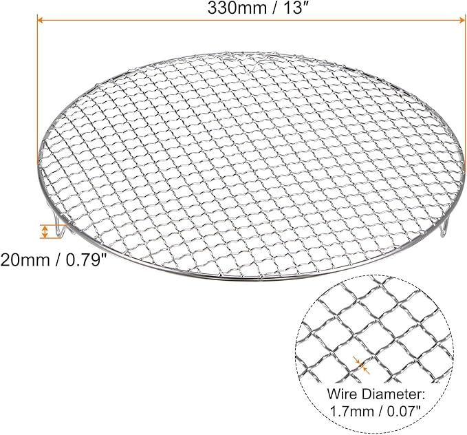HARFINGTON Round Cooking Rack 13-inch 201 Stainless Steel Cross Wire Barbecue Grill Net with 20mm
