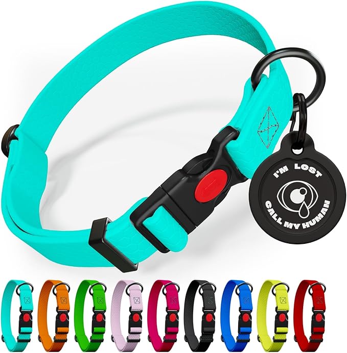 Adjustable Dog Collar with QR Code Dog Tag ID Attached - Made in USA - Honeycomb Waterproof Heavy