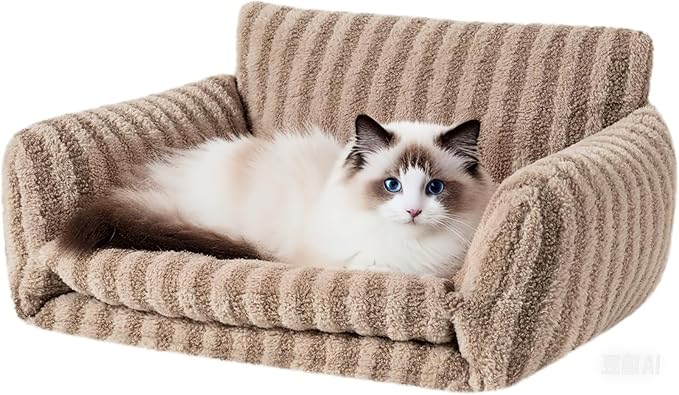 Hollypet Cat Bed Fluffy Plush Mutifuctional Double-Layer Soft Pet Couch Orthopedic Sofa Nest Beds