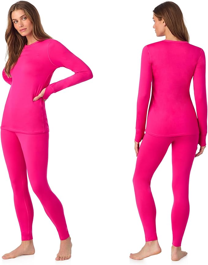 Cuddl Duds Womens Fleece Lined Thermal Base Layer Set – Long Sleeve Shirt & Leggings for Cold