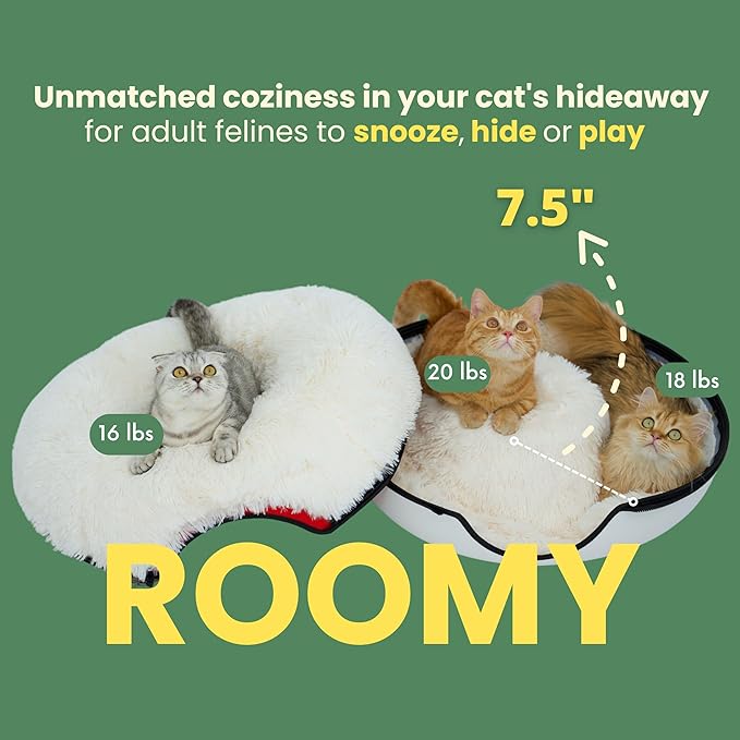 CATTASAURUS Peekaboo Cat Cave for Multiple & Large Cats Up to 30-45 Lbs, Fluffy Cat Beds &
