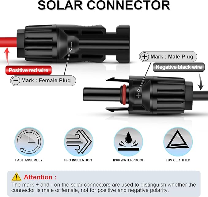 iGreely Solar Panel Extension Cable - 70 Feet 10AWG(6mm²) Solar Extension Cable with Female and
