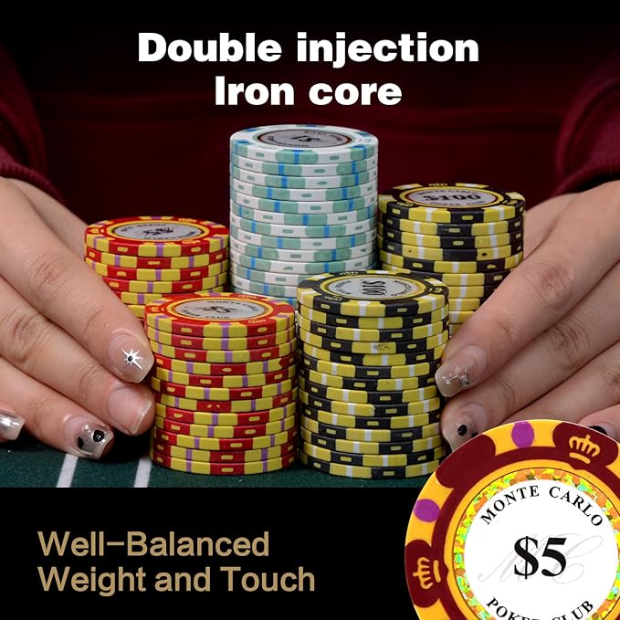 14g Clay Poker Chips Set 300 Pcs Poker Chips 39mm with High-end Aluminum Carrying Case/2 Decks of
