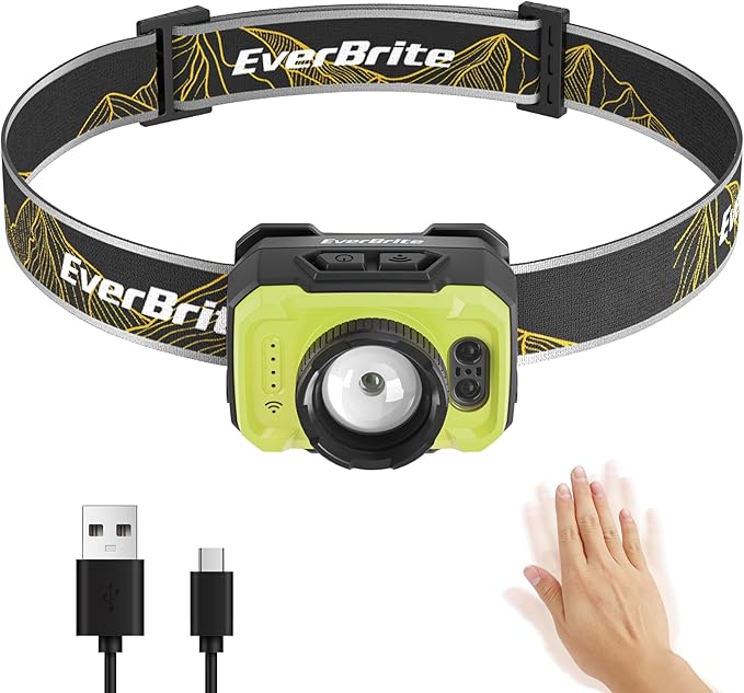 EverBrite 600 Lumen Headlamp, Rechargeable Headlight with 4 Modes, Super Bright Head Lamp with