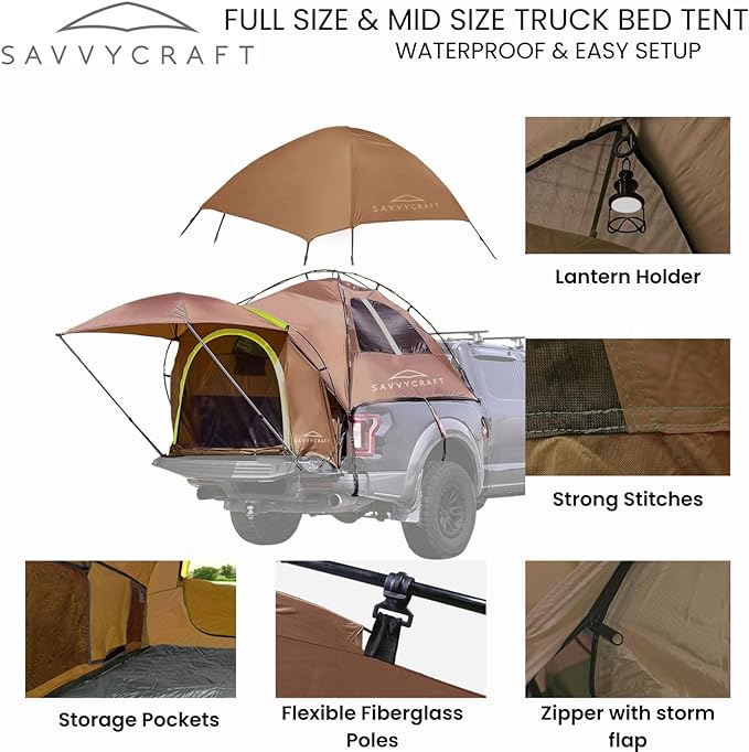 Savvycraft Pickup Truck Tent for Full Size and Mid Size Truck Short Bed and Long Bed, Waterproof