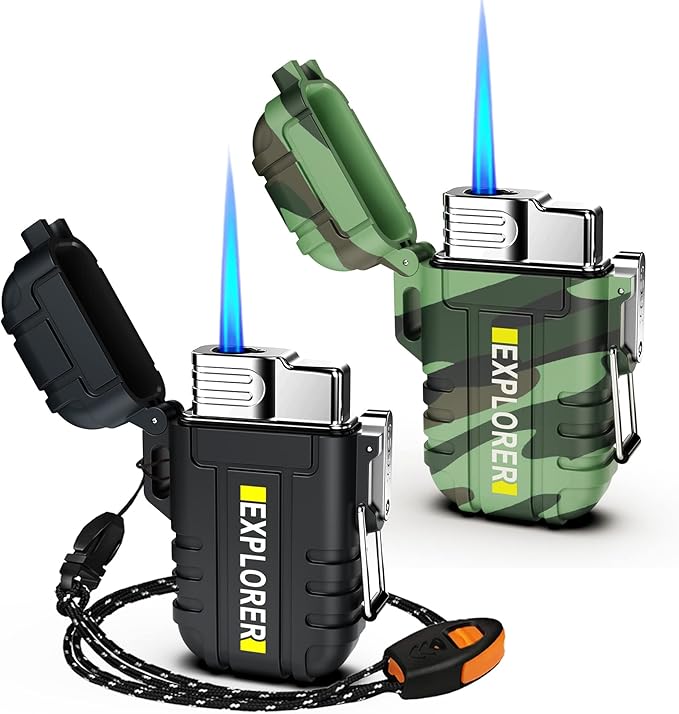 Torch Lighter, 2 Pack Butane Lighter, Windproof Outdoor Gas Lighter Adjustable Jet Flame Lighters