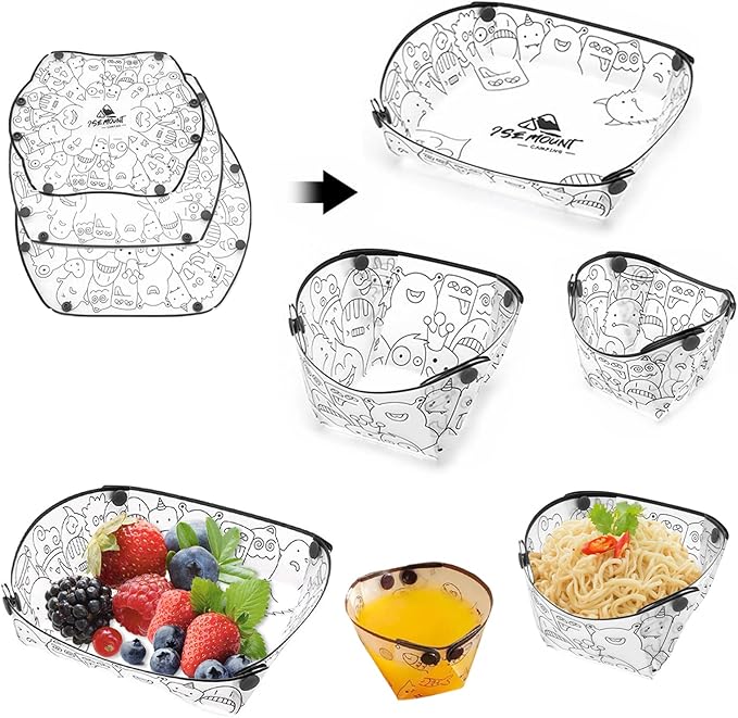 MIUPOO Collapsible Bowl Plate Cup Set,Portable Mess Kit,Food Grade Material Free Folding Plate for