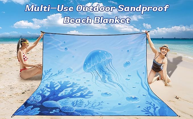 Beach Blanket Waterproof Sandproof Beach Mat 79" X 83"/10'x9'for 2-8 Adults Quick Drying Outdoor