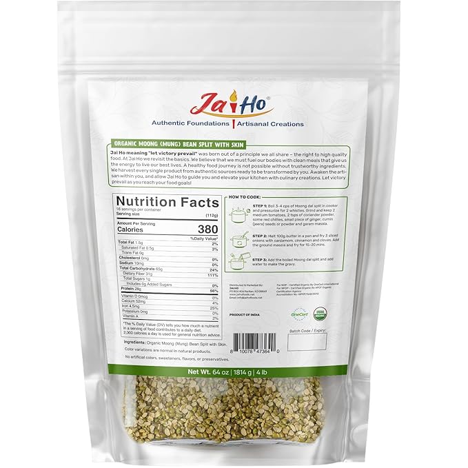 Jai Ho Certified Organic Kabuli Chana Garbanzo Beans 4 lb | Chickpeas Lentils | Indian Kabuli Chole