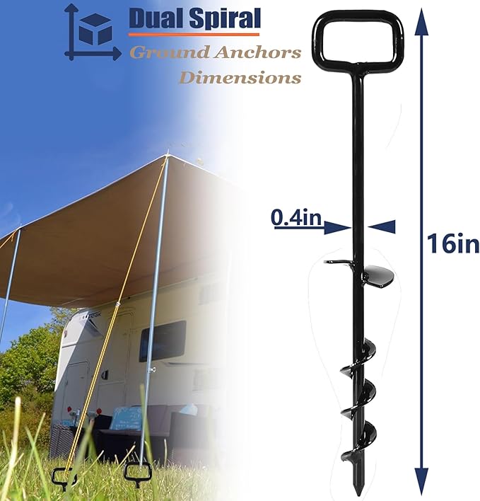 16In Tent Stakes with 6PCS Heavy Duty Adapter, Screw Ground Anchors, Tree Straightening Kit, Mobile