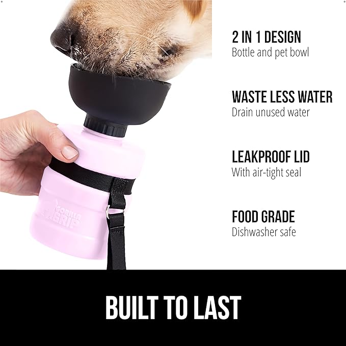 GORILLA GRIP Dog Water Bottle, Portable Water Bowl Dispenser for Dogs, 20 oz Leak Proof Pet Travel