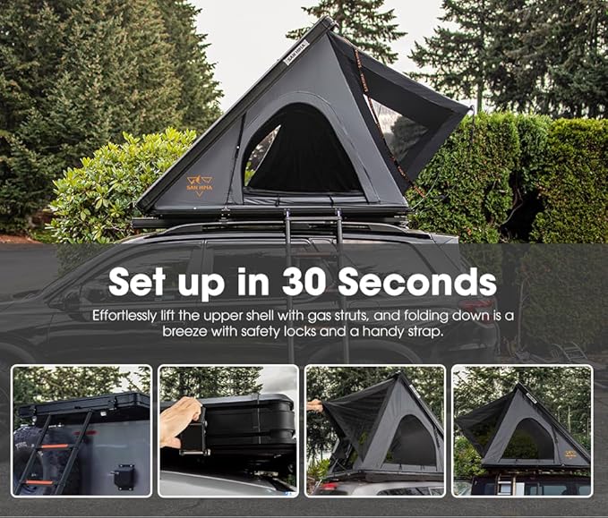 Sanhima Rooftop Tent Hard Shell - Hotham Lite Overland Aluminium Roof Top Tent 4.56" Slimline
