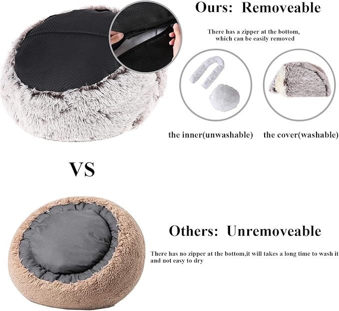 Calming Dog Beds & Cat Cave Bed with Hooded Cover,Removable Washable Round Beds for Small Medium
