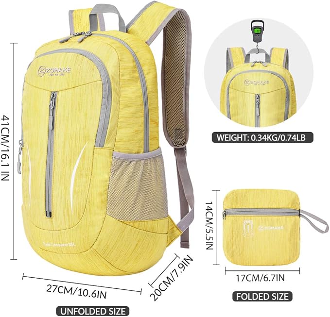 ZOMAKE 25L Ultra Lightweight Packable Backpack, Foldable Hiking Backpacks Water Resistant Small