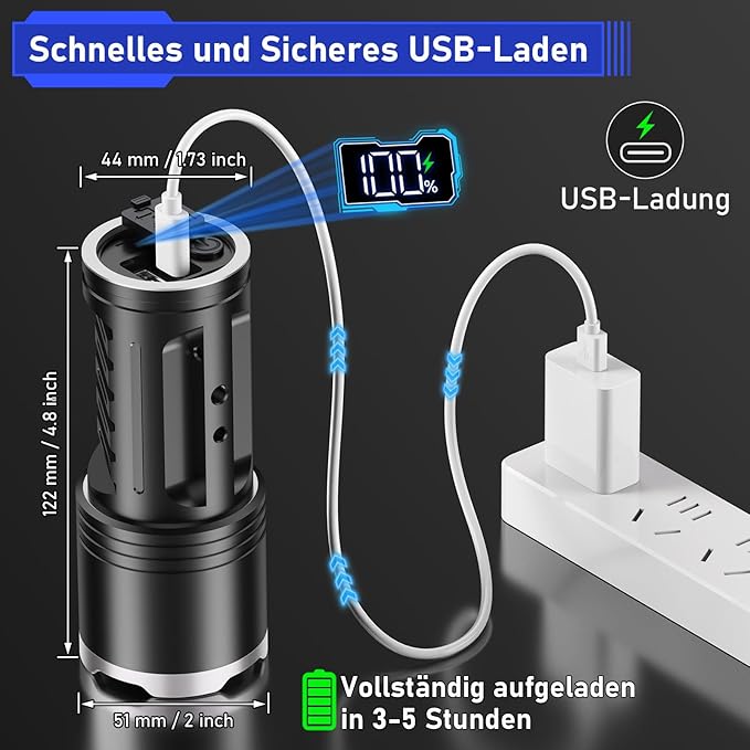 JAY-PARK LED Flashlights High Lumens Rechargeable - 10000 Lumen with 10800mAh Battery and LCD Power