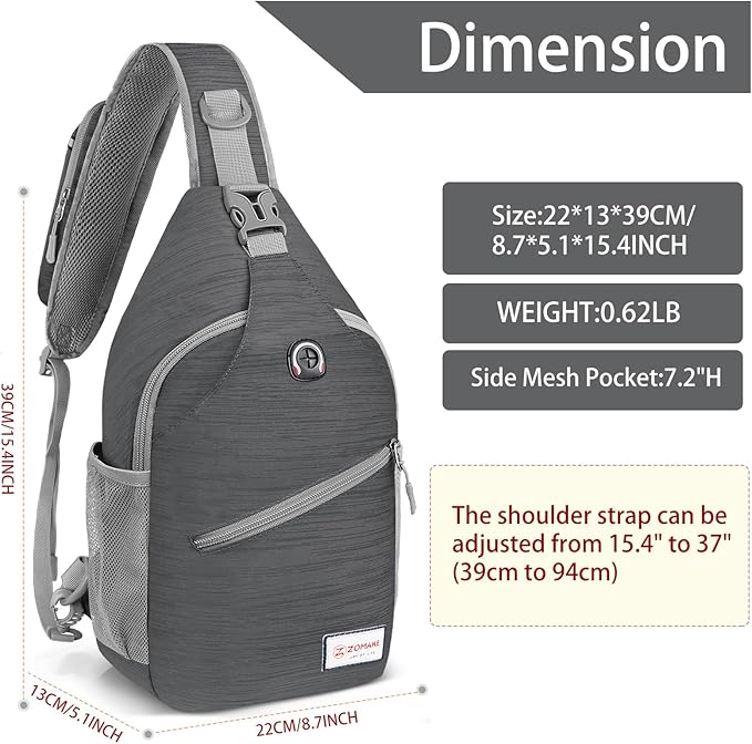 ZOMAKE Sling Bag,Small Crossbody Sling Backpack,Water Resistant Shoulder Daypack for Travel,Anti