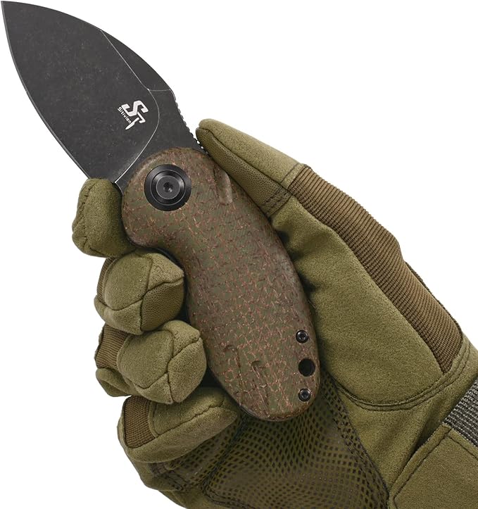Sitivien ST153 Pocket Folding Knife,Sandvik 14C28N Black Stonewashed Blade with Micarta