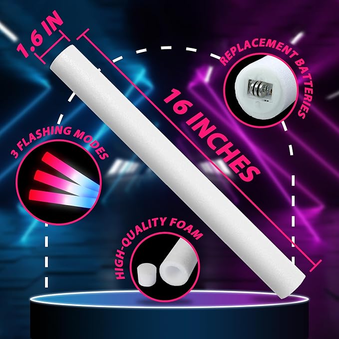 50Packs 3 Colors Foam Glow Sticks Red White Blue, Patriotic Events Parades, Party Decorations